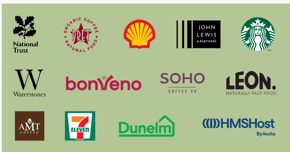 Foodservice partnership brands including National Trust, Pret, John Lewis, Starbucks, Waterstones, SOHO Coffee, LEON and HMSHost